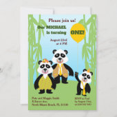 1thバースデーパンダベアファミリーパーティの招待状 招待状 (正面)