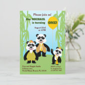 1thバースデーパンダベアファミリーパーティの招待状 招待状 (スタンド正面)