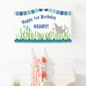 1thバースデーブルーティール（緑がかった色）シャーク海キッドバナー 横断幕 (インサイチュ)