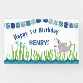 1thバースデーブルーティール（緑がかった色）シャーク海キッドバナー 横断幕