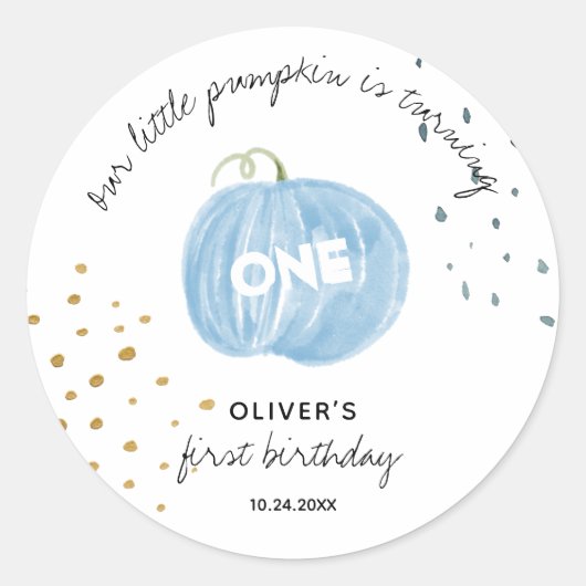 1thバースデーブルーパンプキン ラウンドシール (正面)