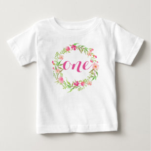 1thバースデーベビーガールフローラリース ベビーTシャツ