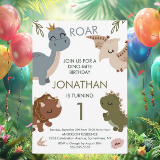1thバースデーボホテーマ恐竜 招待状