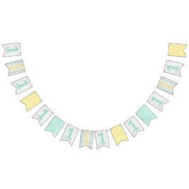 1thバースデーミント&イエローコテージパーティーデコール バンティングフラッグ