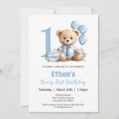 1thバースデーモダンブルーテディベア招待状 招待状 (正面)