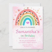 1thバースデーレインボーハートガーリー招待状 招待状 (正面)