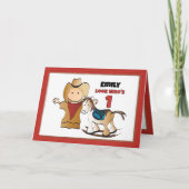 1thバースデーロデオ女性のカーボーイウェスタンロッキングホース カード (正面)