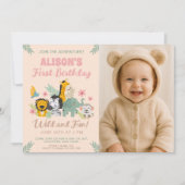 1thバースデーワイルドサファリスタイルアニマルジャングルテーマ 招待状 (正面)