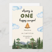 1thバースデーワンハッピーキャンパー招待状 招待状 (正面/裏面)