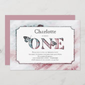 1thバースデー素朴テラコッタグレーパーティー 招待状 (正面/裏面)