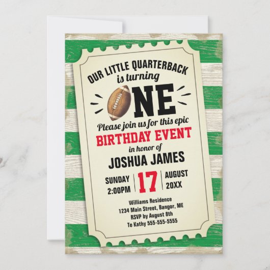 1thバースポーツサッカーチケットグ素朴リーン 招待状 (正面)