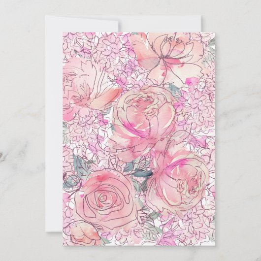 1th誕生日いくつかのバニーピンクの水色フローラ 招待状 (裏面)