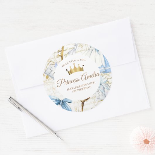 1th誕生日おとぎ話プリンセスガーリー誕生日 ラウンドシール (封筒)