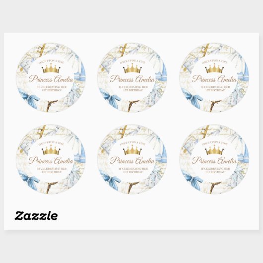 1th誕生日おとぎ話プリンセスガーリー誕生日 ラウンドシール (シート)