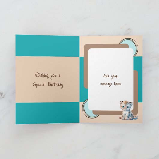 1th誕生日に名前かわいいヒョウのピンクブラウンを追加 カード (内部)