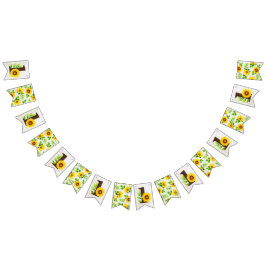 1th誕生日ひまわり&ウッド素朴パーティーデコール バンティングフラッグ