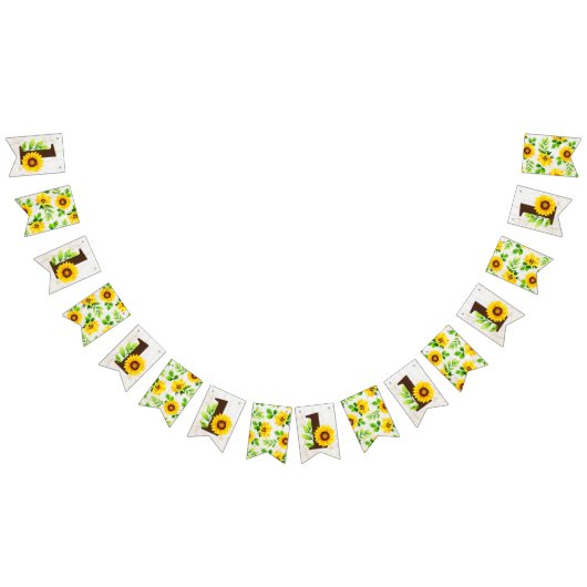 1th誕生日ひまわり&ウッド素朴パーティーデコール バンティングフラッグ (全)
