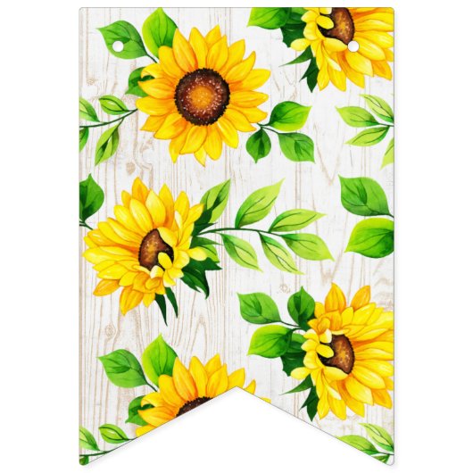 1th誕生日ひまわり&ウッド素朴パーティーデコール バンティングフラッグ (第2の旗)