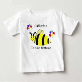 1th誕生日イエローのまわりに&バルーンのシャツ ベビーTシャツ