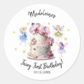 1th誕生日ウォーターカラーケーキ踊り妖精 ラウンドシール (正面)