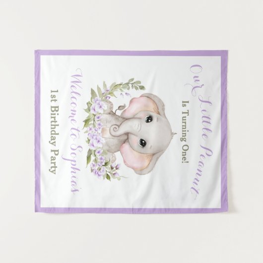 1th誕生日ガールエレファントウェルカムサインタペストリー タペストリー (正面(横))