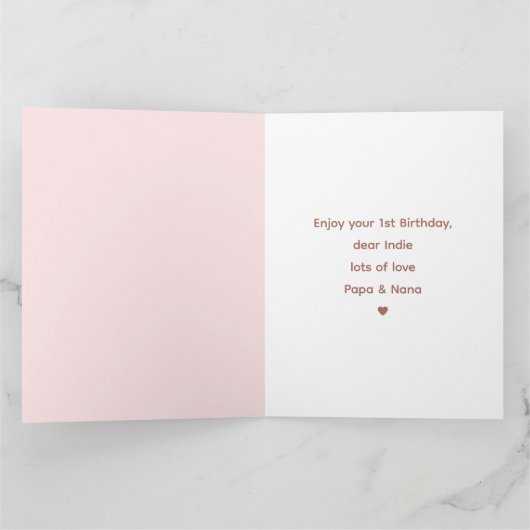 1th誕生日ガールピンクエレファント秋カボチャ カード (内部)