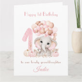 1th誕生日ガールピンクエレファント秋カボチャ カード (正面)