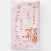 1th誕生日ジンジャーブレッドマンガールピンクのクリスマス 横断幕 (縦)