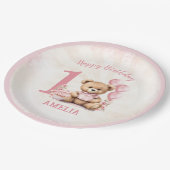 1th誕生日テディベアピンクバルーン紙プレート ペーパープレート (アングル)