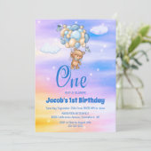 1th誕生日テディベアブルーバルーンパーティー 招待状 (スタンド正面)