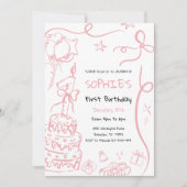 1th誕生日ハンドドロー招待状、誕生日 招待状 (正面)