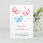 1th誕生日バタフライフラワーウォーターカラーピンク 招待状 (スタンド正面)