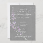 1th誕生日バプティスラベンダーの花グレー 招待状 (正面)