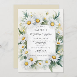 1th誕生日バプテスマデイジーの花 招待状