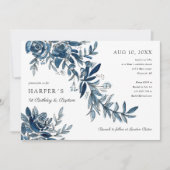 1th誕生日バプテスムブルーの水色フローラ 招待状 (正面)