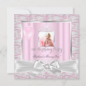 1th誕生日パーティーガールズピンクダイヤモンドティアラ 招待状 (正面)