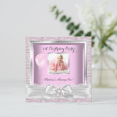 1th誕生日パーティーガールズピンクダイヤモンド 招待状 (スタンド正面)