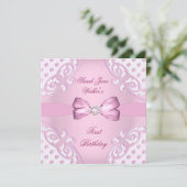 1th誕生日パーティーガールピンクホワイト水玉模様 招待状 (スタンド正面)