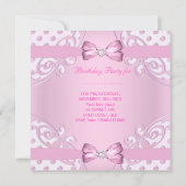 1th誕生日パーティーガールピンクホワイト水玉模様 招待状 (裏面)