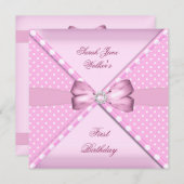 1th誕生日パーティーガールピンクホワイト水玉模様 招待状 (正面/裏面)