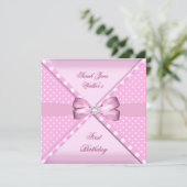 1th誕生日パーティーガールピンクホワイト水玉模様 招待状 (スタンド正面)