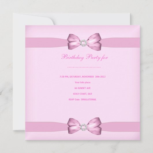 1th誕生日パーティーガールピンクホワイト水玉模様 招待状 (裏面)