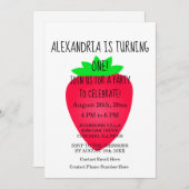 1th誕生日パーティーストロベリーレッドホワイトカスタム 招待状 (正面/裏面)