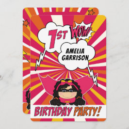 1th誕生日パーティースーパーヒーローピンク漫画for Girls 招待状