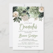 1th誕生日パーティーセージグリーンフローラ 招待状 (正面)