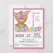 1th誕生日パーティーテディベア招待状 招待状 (正面)