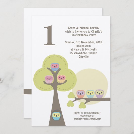 1th誕生日パーティーナイトフールズカワイイ招待状 招待状 (正面/裏面)