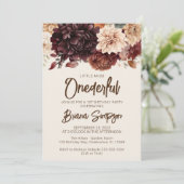 1th誕生日パーティーブラウンアイボリーベージュフローラ 招待状 (スタンド正面)
