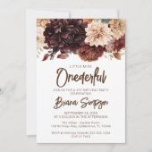 1th誕生日パーティーブラウンベージュフラワーズフローラ 招待状 (正面)