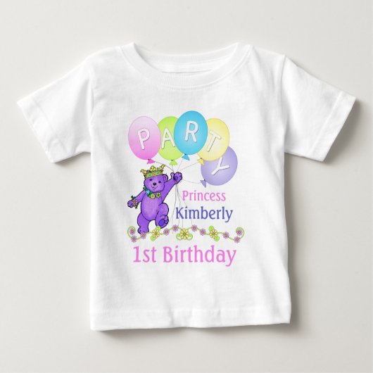 1th誕生日パーティープリンセスベア ベビーTシャツ (正面)